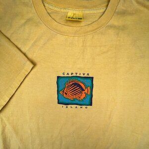 VTG Captiva Island SDI Cotton USA Made Short Sleeve Yellow T Shirt Large Mens